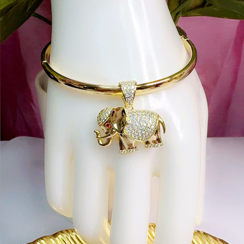 14K Gold Plated Bangle with Elephant Pendant